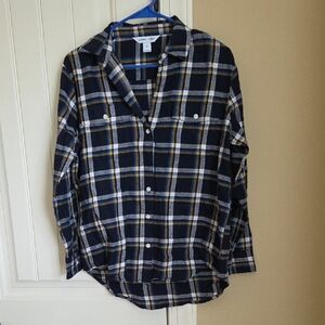 Old Navy Women's Blue and Yellow Plaid Shirt